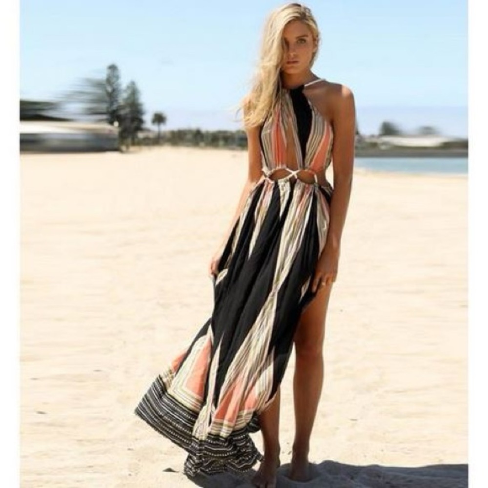 Sexy  Multicolor Halter Maxi Dress